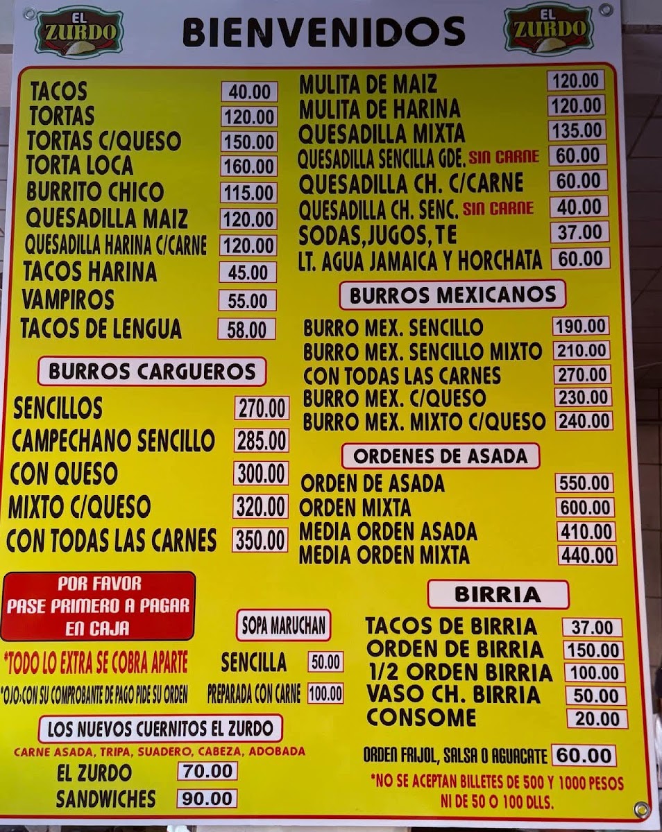 Tacos El Zurdo Menu - Image 1